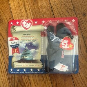 Ty Beanie Baby Lefty Donkey (with errors) original packaging